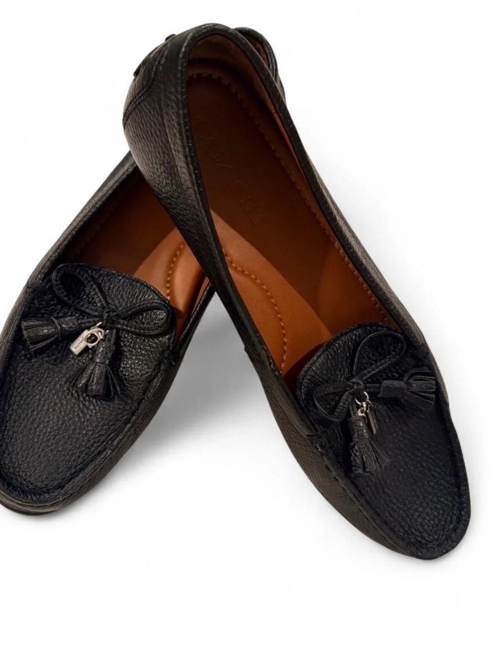 Women's Coach Black Pebbled Leather Tassel Moccasin Loafers